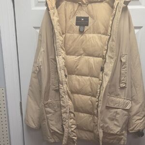 Consensus Tan Men's Puffer Jacket. Has 2 Lifht Spots On Left B